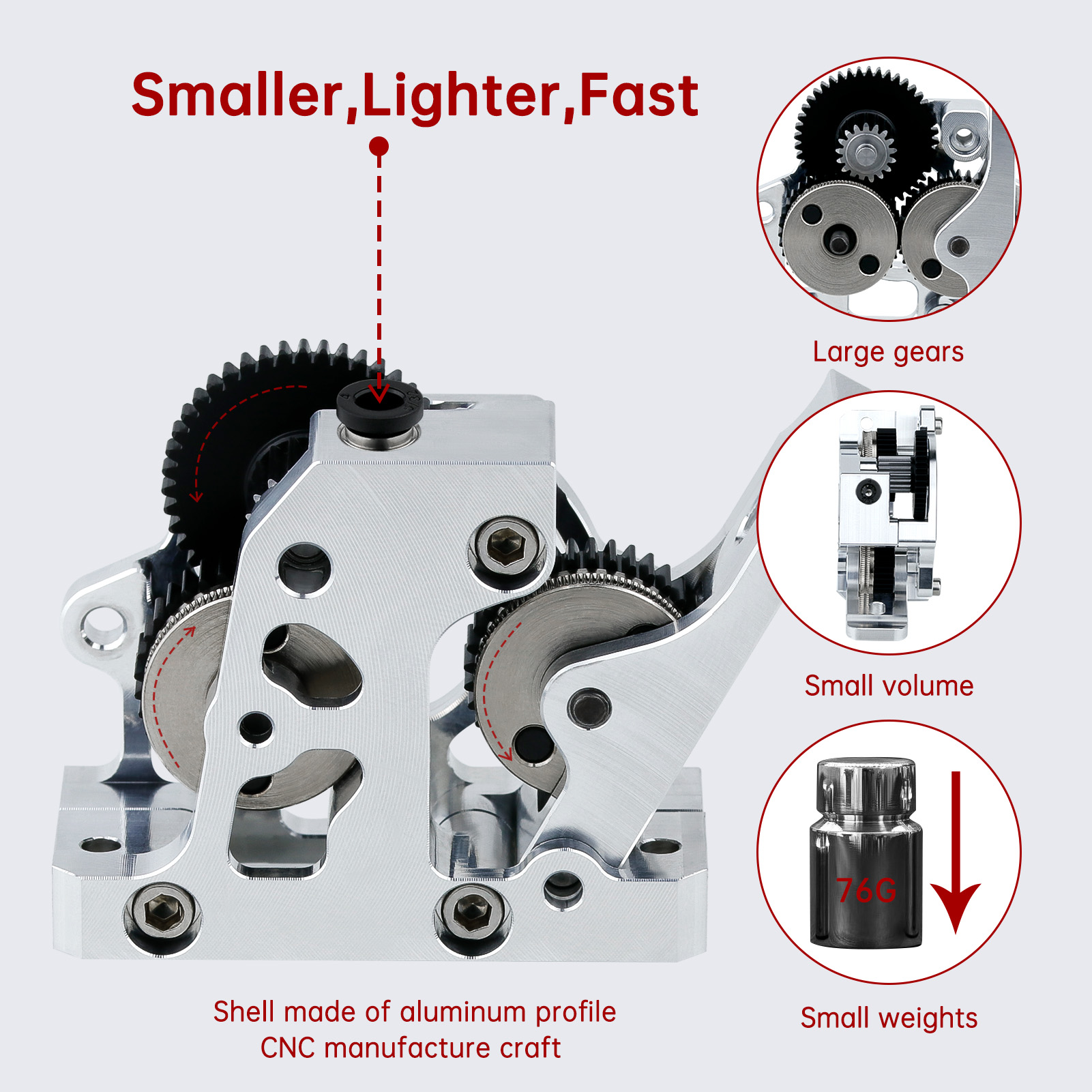 Direct Drive Dual Gear Extruder High Speed - HGX LITE Dual Gear Hard Steel